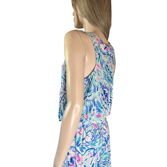 Lilly Pulitzer Rayon Jumpsuit Paulina Breakwater Party Wave Print Racer Back - Picture 3 of 14